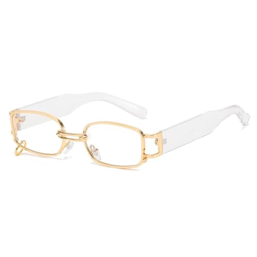 JUJNTNT Retro-Sonnenbrille mit rechteckigem Rahmen für Damen und Herren, Punk-Metallring, UV400 (transparent klar) von JUJNTNT