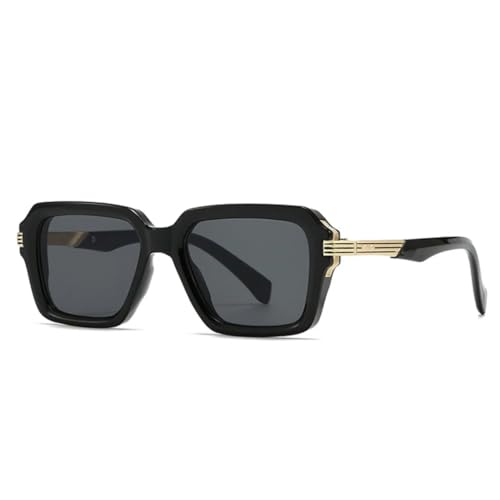 JUJNTNT Retro-Sonnenbrille mit zweifarbigen Nieten für Damen und Herren, Farbverlauf, UV400, trendiger Punk (Schwarz, Gold, Grau) von JUJNTNT
