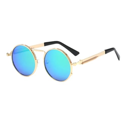 JUJNTNT Retro Spring Punk Sonnenbrille, rund, UV400 (goldblau verspiegelt) von JUJNTNT