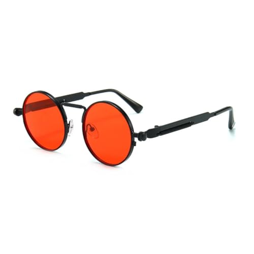 JUJNTNT Retro Spring Punk Sonnenbrille Rund Uv400 (Schwarz Rot) von JUJNTNT