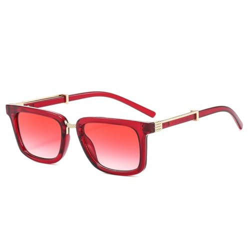 JUJNTNT Retro Square Herren Doppelfarbige Sonnenbrille Fashion Gradient Shades UV400 Damen Leopard Punk (Rot Rot Farbverlauf) von JUJNTNT