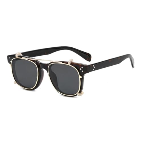 JUJNTNT Retro-Steampunk-Sonnenbrille für Damen, abnehmbare, trennbare Gläser, UV400 (Leopardengrau) von JUJNTNT