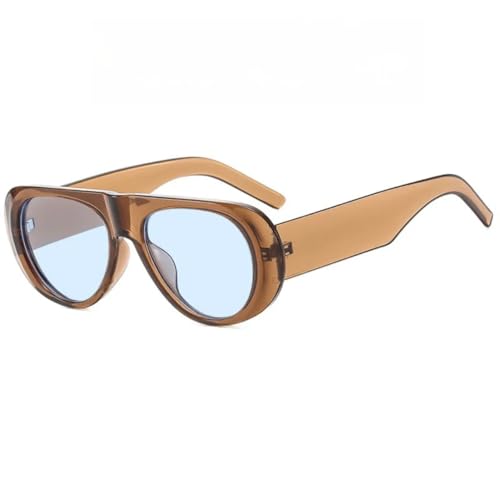 JUJNTNT Runde Retro-Sonnenbrille für Damen und Herren, breite Beine, trendig, UV400 (Braun-Blau) von JUJNTNT