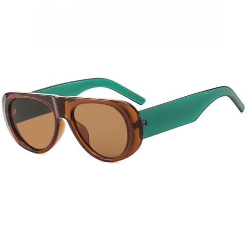 JUJNTNT Runde Retro-Sonnenbrille für Damen und Herren, breite Beine, trendig, UV400 (Teegrün) von JUJNTNT