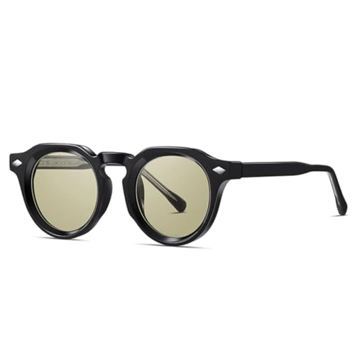 JUJNTNT Runde Retro-Sonnenbrille für Damen und Herren, luxuriös, UV400, trendige Nieten, Punk (schwarz-olivgrün) von JUJNTNT