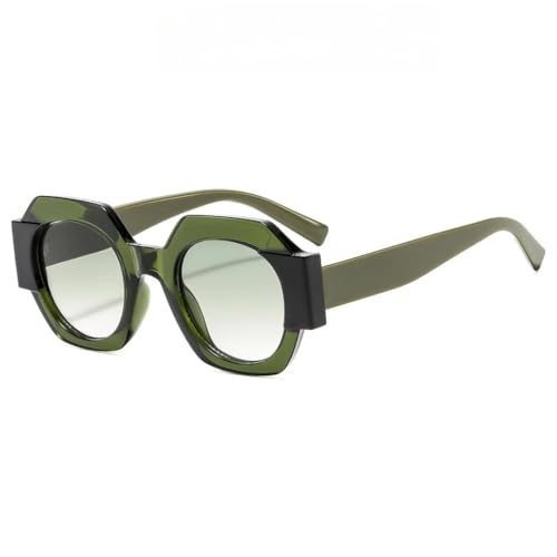 JUJNTNT Runde Retro-Sonnenbrille für Damen und Herren, zweifarbiger Rahmen, UV400 (Grüngrün) von JUJNTNT
