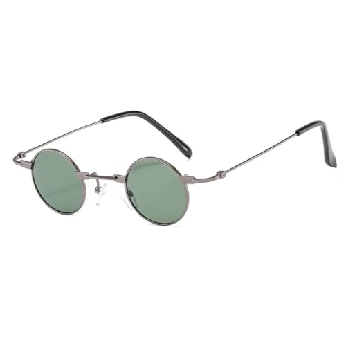 JUJNTNT Runde Sonnenbrille für Damen und Herren, Retro-Punk-Stil, kleiner Metallrahmen, bunte Gläser (C3 Gun-G15 Grün) von JUJNTNT