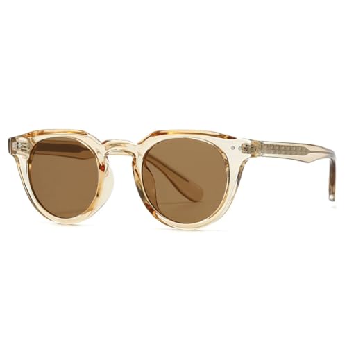 JUJNTNT Runde Sonnenbrille für Damen und Herren, luxuriös, UV400, Retro-Nieten (Champagnertee) von JUJNTNT