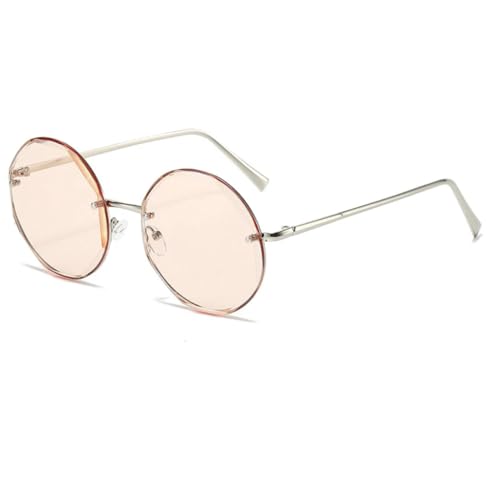 JUJNTNT Runde randlose Sonnenbrille für Männer und Frauen, luxuriöser großer Rahmen, Vintage, UV400 (Silber-Hellbraun) von JUJNTNT