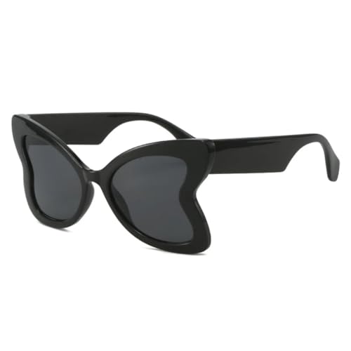 JUJNTNT Schmetterlings-Sonnenbrille für Damen, übergroß, einzigartig, herzförmig, trendig, Leopardenmuster, UV400 (Schwarz-Schwarz) von JUJNTNT