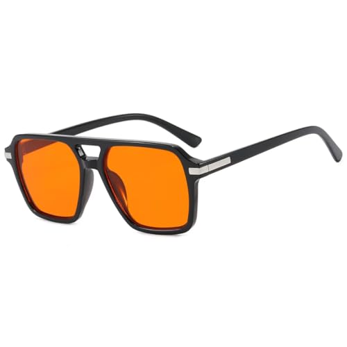 JUJNTNT Sonnenbrille für Damen und Herren, Retro, Doppelstegrahmen, UV400 (Schwarz/Orange) von JUJNTNT