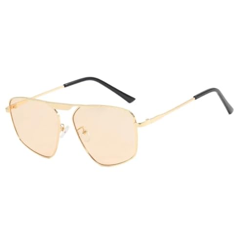 JUJNTNT Sonnenbrille für Damen und Herren, Retro, unregelmäßiger Metallrahmen, UV400 (Gold-Champagner) von JUJNTNT