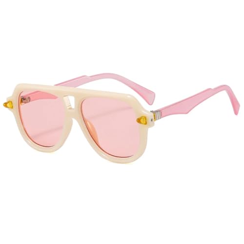 JUJNTNT Sonnenbrille für Damen und Herren, Vintage, Doppelsteg, UV400 (Beige Pink) von JUJNTNT