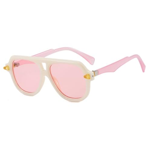JUJNTNT Sonnenbrille mit großem Rahmen für Damen und Herren, trendig, UV400 (Beige Pink) von JUJNTNT