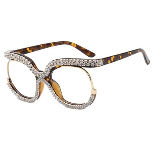 JUJNTNT Strass-Sonnenbrille für Damen, großer Rahmen mit Diamantkristallen, übergroß, UV400 (Leopard) von JUJNTNT