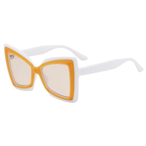 JUJNTNT Übergroße Cat-Eye-Sonnenbrille für Damen, Leopardenmuster, Farbverlauf, UV400, mehrfarbiger Vintage-Sonnenschirm (Weiß-Orange-Orange) von JUJNTNT