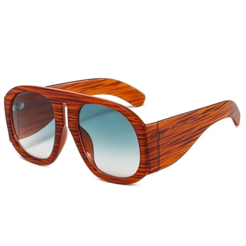 JUJNTNT Übergroße Sonnenbrille für Damen, Steampunk-Brille mit großem Rahmen und Verlaufsgläsern (C8Braun-Grün) von JUJNTNT