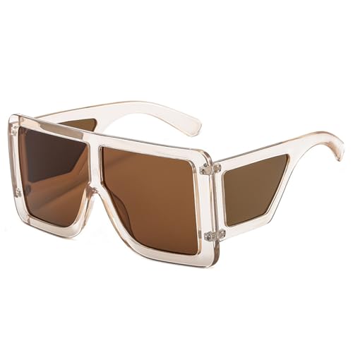 JUJNTNT Übergroße Sonnenbrille für Damen, einteiliger dicker Vintage-Rahmen, mehrfarbiger Schutz (C5Hellbraun-Braun) von JUJNTNT