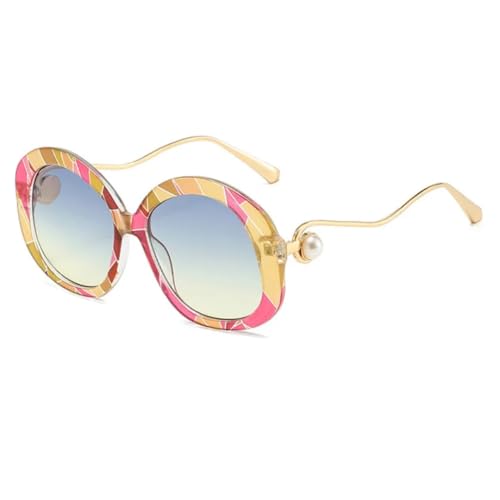 JUJNTNT Übergroße Sonnenbrille für Damen, luxuriöse Verlaufsgläser, Vintage, mehrfarbig, UV400 (Pink, Gelb, Blau, Grün) von JUJNTNT