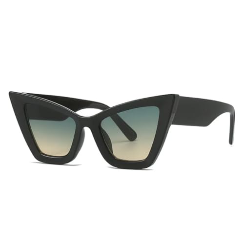 JUJNTNT Übergroße Sonnenbrille für Damen und Herren, Katzenaugen-Design, Retro, trendig, UV400 (Schwarz, Grün, Gelb) von JUJNTNT