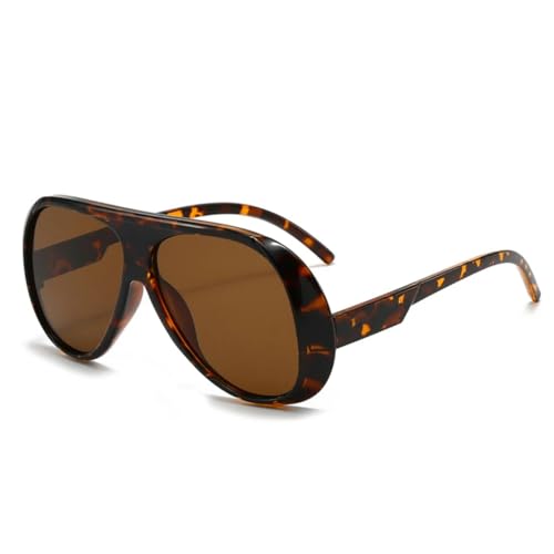 JUJNTNT Übergroße Sonnenbrille für Damen und Herren, Retro, Farbverlauf, verspiegelt, UV400 (Leopardentee) von JUJNTNT