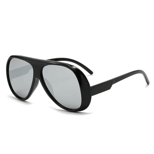 JUJNTNT Übergroße Sonnenbrille für Damen und Herren, Retro, Farbverlauf, verspiegelt, UV400 (schwarz-silberner Spiegel) von JUJNTNT