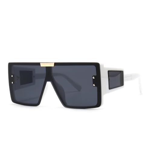 JUJNTNT Übergroße Sonnenbrille für Damen und Herren, Retro-Siam-Rahmen, trendiger UV400 (Weiß/Schwarz) von JUJNTNT