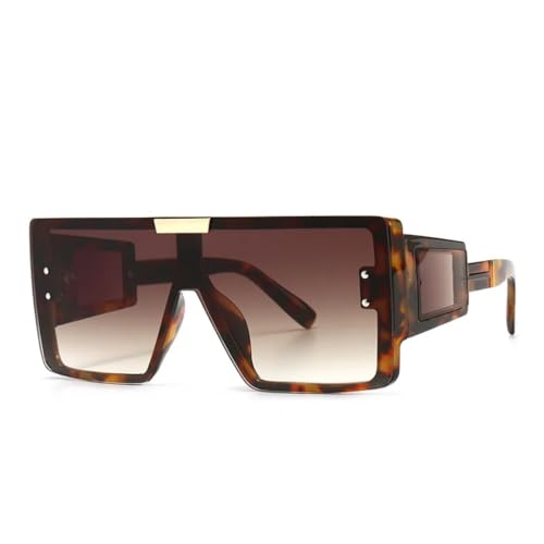 JUJNTNT Übergroße Sonnenbrille für Damen und Herren, Retro-Siam-Rahmen, trendiger UV400-Schutz (Leopard) von JUJNTNT