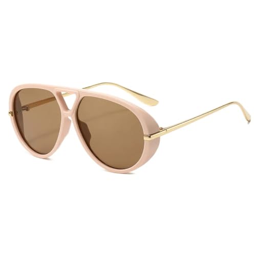 JUJNTNT Übergroße Sonnenbrille mit Doppelsteg für Damen und Herren, Retro, UV400 (Beige, Pink, Braun) von JUJNTNT