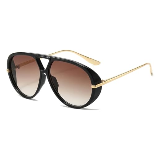 JUJNTNT Übergroße Sonnenbrille mit Doppelsteg für Damen und Herren, Retro, UV400 (Schwarz-Braun) von JUJNTNT