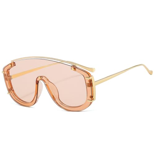 JUJNTNT Übergroße einteilige Sonnenbrille für Damen und Herren, Retro-Nieten-Dekoration, bunter Farbverlauf, UV400 (4) von JUJNTNT