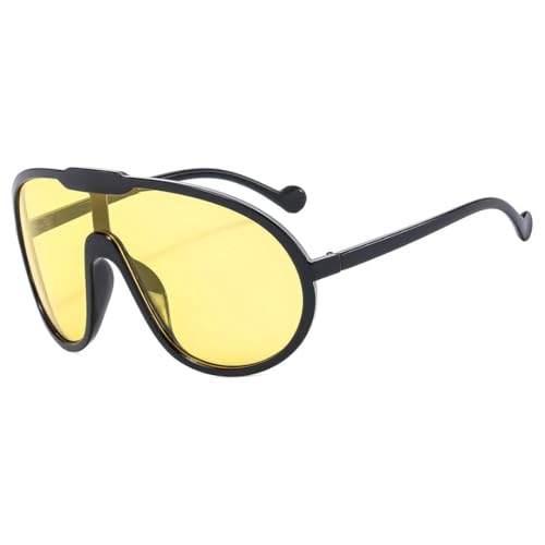 JUJNTNT Übergroße runde Sonnenbrille für Damen und Herren, einteilige Linse, trendig, UV400 (Schwarz-Gelb) von JUJNTNT