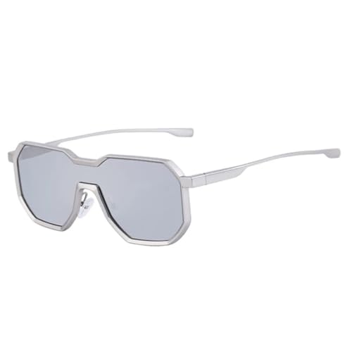 JUJNTNT Unregelmäßige Sonnenbrille für Damen und Herren, einteilig, klarer Farbverlaufsspiegel, UV400, Punk-Metall (mattsilberner Spiegel) von JUJNTNT