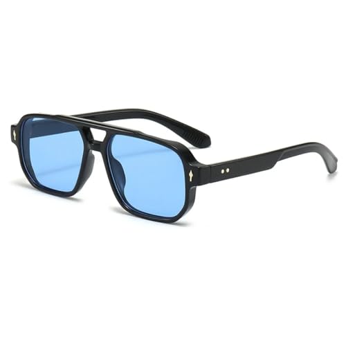 JUJNTNT Vintage Doppelsteg-Sonnenbrille für Damen und Herren, Retro-Nieten, UV400 (Schwarz/Blau) von JUJNTNT