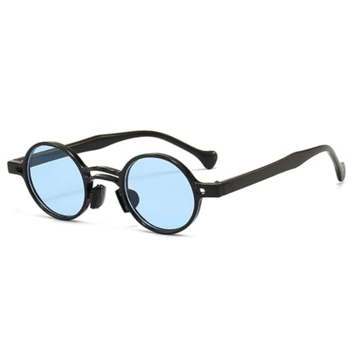 JUJNTNT Vintage Kleine Runde Sonnenbrille Damenmode Doppelstege Klare Ozeanlinse Herren Trendy Punk (Schwarz Blau) von JUJNTNT