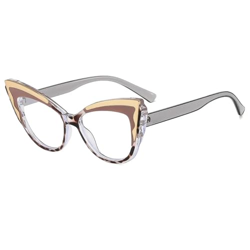 JUJNTNT Vintage Modische Cat Eye Damen Rahmen Doppel Farben Klare Linse Damenbrille (Grau) von JUJNTNT