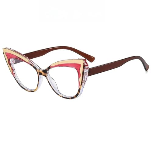 JUJNTNT Vintage Modische Cat Eye Damen Rahmen Doppel Farben Klare Linse Damenbrille (Rot) von JUJNTNT
