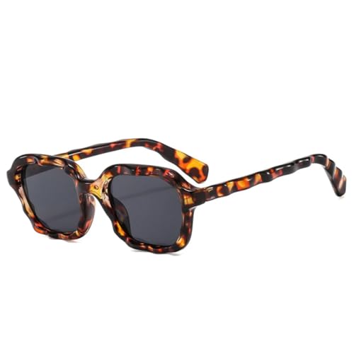 JUJNTNT Vintage Quadratische Einzigartige Wellenform Sonnenbrille Damenmode Doppelte Farbtöne UV400 Herren (Leopardengrau) von JUJNTNT