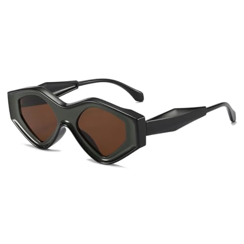JUJNTNT Vintage-Sonnenbrille im Polygon-Stil für Damen und Herren, farbenfroh, zweifarbig, unregelmäßig, UV400 (C2Blakc-Braun) von JUJNTNT