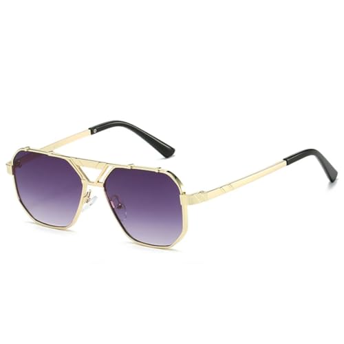 JUJNTNT Vintage-Sonnenbrille mit Doppelsteg aus Metall für Damen und Herren, UV400 (Goldgrau-Farbverlauf) von JUJNTNT