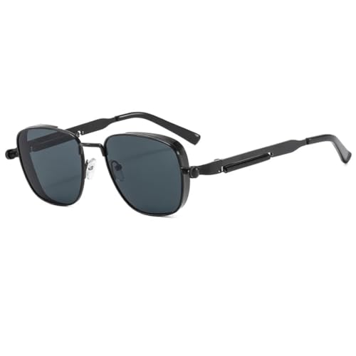 JUJNTNT Vintage-Steampunk-Sonnenbrille aus Metall für Männer und Frauen, UV400-Schutz, Retro (Schwarz-Schwarz) von JUJNTNT