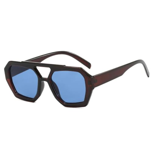 JUJNTNT Vintage Unregelmäßige Polygon Quadratische Damen Doppelstege Sonnenbrillen Shades UV400 Herren (Braun Blau) von JUJNTNT