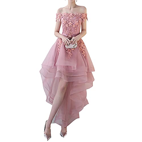 JUJUCAT Abschlusskleid,Brautjungfernkleider,Jugendweihe Kleider Kleid Hochzeit Gast Kurzes Abendkleid Mit Schulter Schwalbenschwanz Rosa Kleid von JUJUCAT