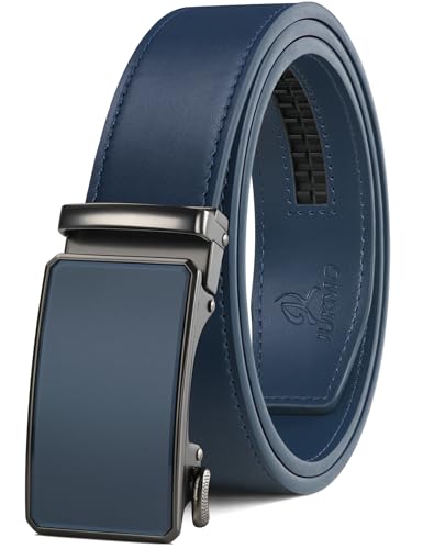 JUKMO Gürtel Herren, Ledergürtel Ratsche Automatikschließe, 35mm Breit Gürtel (Achteck - Blau, L-106cm to 115cm Taille Verstellbar (Länge 135cm)) von JUKMO