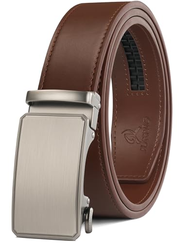 JUKMO Gürtel Herren, Ledergürtel Ratsche Automatikschließe, 35mm Breit Gürtel (Achteck - Braun, L-106cm to 115cm Taille Verstellbar (Länge 135cm)) von JUKMO