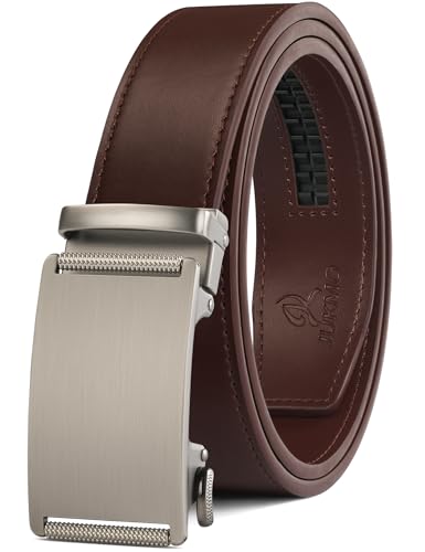 JUKMO Gürtel Herren, Ledergürtel Ratsche Automatikschließe, 35mm Breit Gürtel (Rollendes Rad - Dunkelbraun, M-91cm to 105cm Taille Verstellbar (Länge 125cm)) von JUKMO