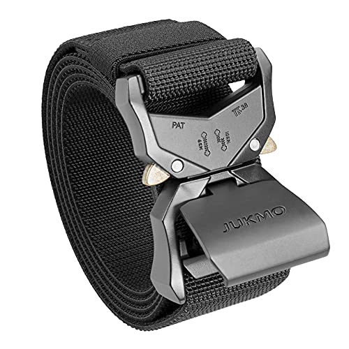 JUKMO Taktischer Gürtel, Militär Wandern 3,8cm Arbeit Gürtel mit Schwere Schnellverschluss Schnalle (Schwarz, 135cm) von JUKMO