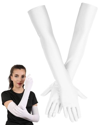 JUKOTA 1 Paar Lange Handschuhe Weiße Lang Handschuhe Damen Elegant Seidenhandschuhe Satin Classic Abendhandschuhe Stoff für Halloweenkarneval Party Ball Opera Abschlussfeiern Hochzeiten von JUKOTA