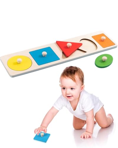 JUKOTA 1 Stück Geometrisches Puzzle,Montessori Mehrere Form Holz Puzzle,Holzpuzzle Steckpuzzle Board Für Baby Kleinkinder Kinder Lernspielzeug von JUKOTA