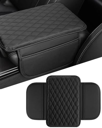 JUKOTA 1 Stück Mittelarmlehne Polster Auto Mittelkonsole Armlehne Kissen Leather,Auto Mittelkonsole Polster mit Aufbewahrungstasche für die Meisten Autos,Lieferwagen und SUV(Schwarz) von JUKOTA